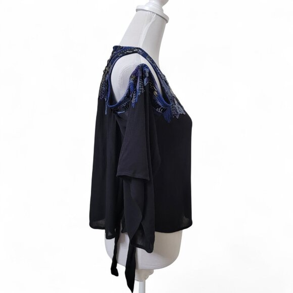 Free People Size XS All About You Embellished Cold Shoulder Blouse in Black - Picture 8 of 15